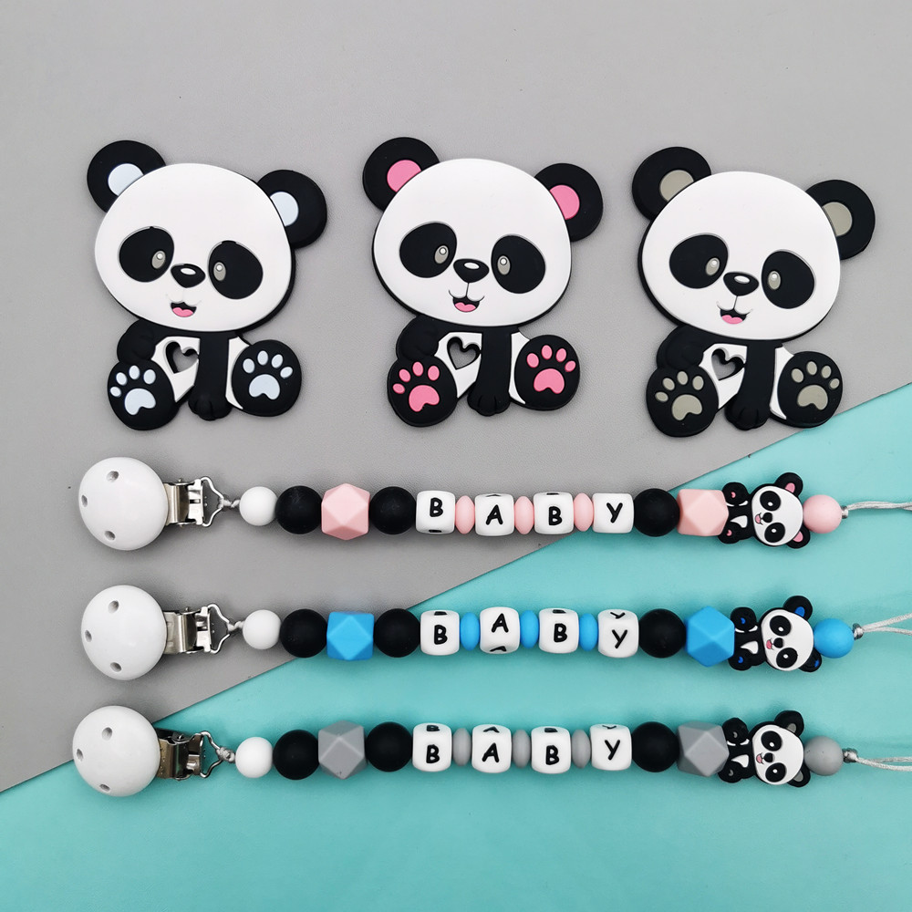 Baby Pacifier Clip - Panda personalizado inglés silicona letra nombre